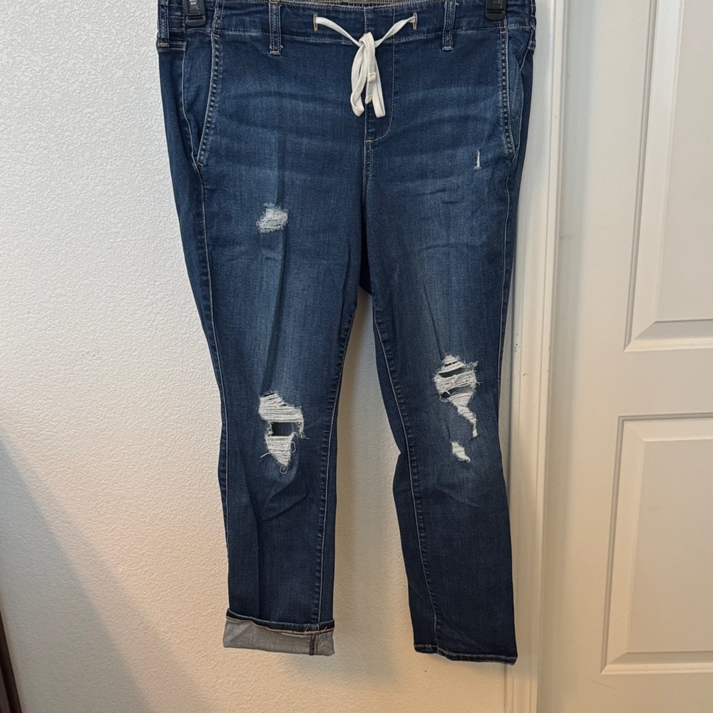 Torrid Dark Blue Distressed tie waist Jeans
